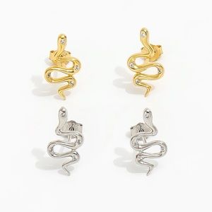 $68 Gold or silver Tiny Crystal Snake Stud Earrings